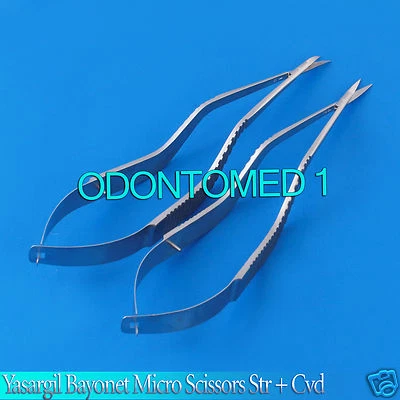Two Pieces Yasargil Bayonet Micro Scissors 7.5" One Str, One Cvd - Image 1 of 4