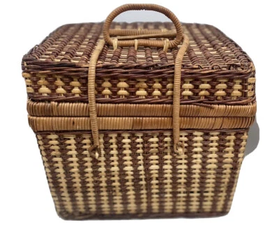 Wicker Rectangular Picnic Basket  12 Inches By 11 Inches Unlined With 2 Handles - Image 1 of 4