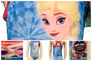 Disney Frozen Swimsuit Elsa & Olga & Free Goggles Size 5/6 - Picture 1 of 5
