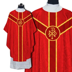 Red Gothic Chasuble With Embroidered PAX motif & Stole - Church Pastor Vestment - Picture 1 of 2