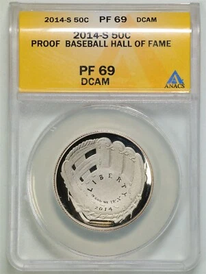 2014-S 50C Proof Baseball Hall of Fame Commem Half Dollar PF69DCAM ANACS 4525507 - Image 1 of 2