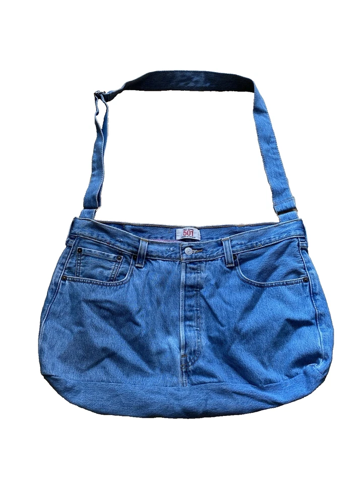 Custom Levis 501 red tag purse bag tote plaid flannel lined adjustable strap - Image 1 of 4