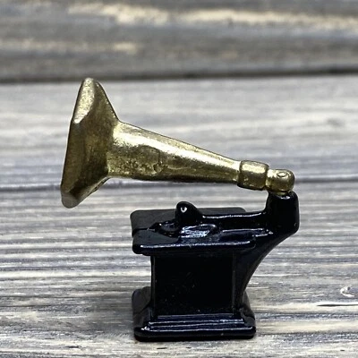 "Mueble vintage para casa de muñecas miniatura metal negro dorado gramófono 1,25""" Foto 1 de 4