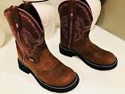 Justin Gypsy Brown Leather Boots Girls Size 65 B Embroidered Rare Edition L9903