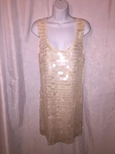 NWT authentic CLUB MONACO size 8 cream silk SHIFT DRESS w/lg fish scale sequins - Picture 1 of 6
