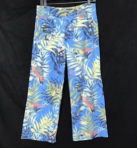 Pantalones Anthropologie Maeve para mujer 8 azul mezcla de lino pierna ancha loro tropical - Imagen 1 de 9