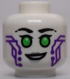 Lego Head Dual Sided Alien Female Black Eyebrows Bright Green Eyes Silver Lips - Picture 1 of 2