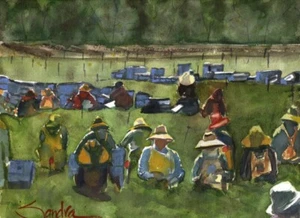 Ventura County Field Workers by Sandra Watercolors™ Signed LE California Art - Picture 1 of 1