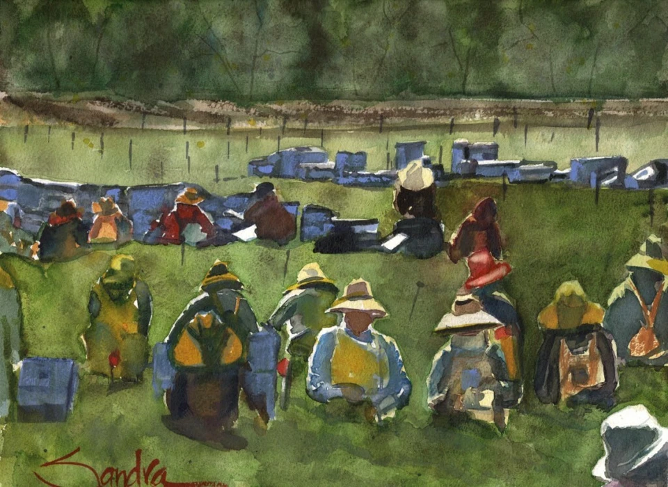 Ventura County Field Workers by Sandra Watercolors™ Signed LE California Art - Image 1 of 1