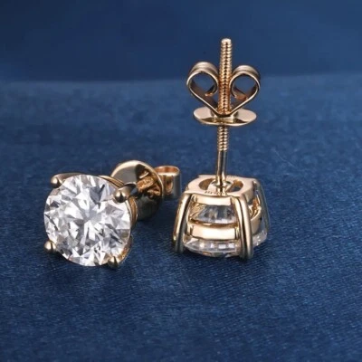 14k solid yellow gold moissanite earrings - Image 1 of 4