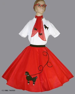 7-TEILIGES ROTES 50er PUDELROCK OUTFIT ERWACHSENE MITTLERE TAILLE 30" - 38" Länge 25" - Bild 1 von 5