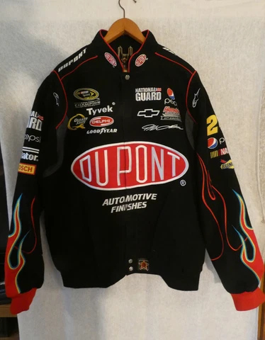 Jeff Gordon Black Dupont #24 Nascar Racing Jacket JH Design Red & Blue Flames XL Cover