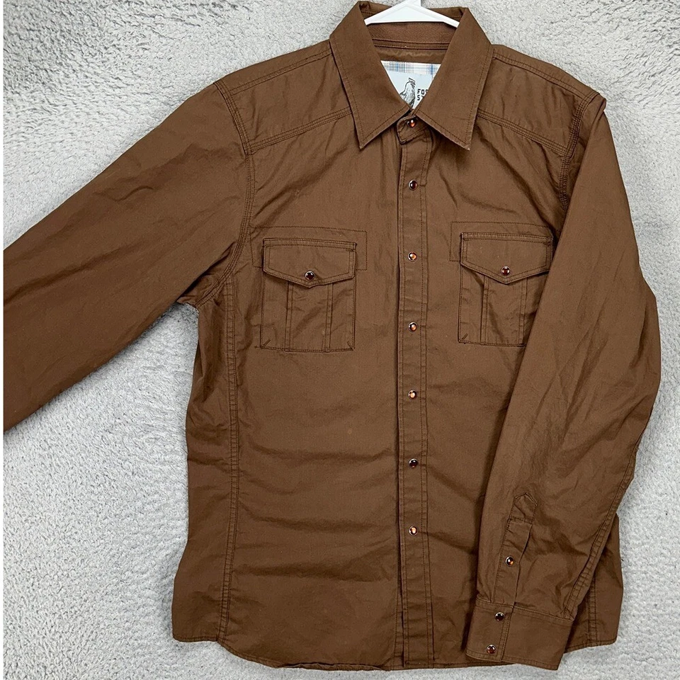 Fossil Pearl Snap Western Shirt Adult XL Brown Button Up Flap Pockets Casual Men - Image 1 of 4