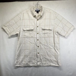 Andrew Fezza Short Sleeve Button Down Beige Linen Blend Checkered Shirt Men's L - Picture 1 of 16
