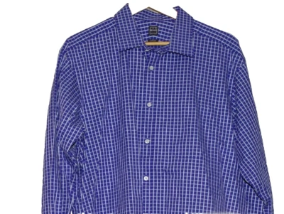 IKE BEHAR Cotton Blue White Plaid Checks Men's Slim Fit  Shirt Size:18 36/37 - Image 1 of 4
