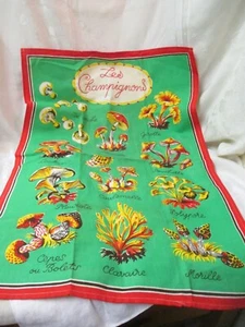 Vintage Linen Kitchen Tea Towel Les Champignons - Picture 1 of 11