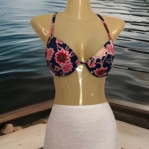 Shade & Shore Bikini Top Size 36C (C Cup) Padded Cross Back Blue & Pink Floral - Picture 1 of 10
