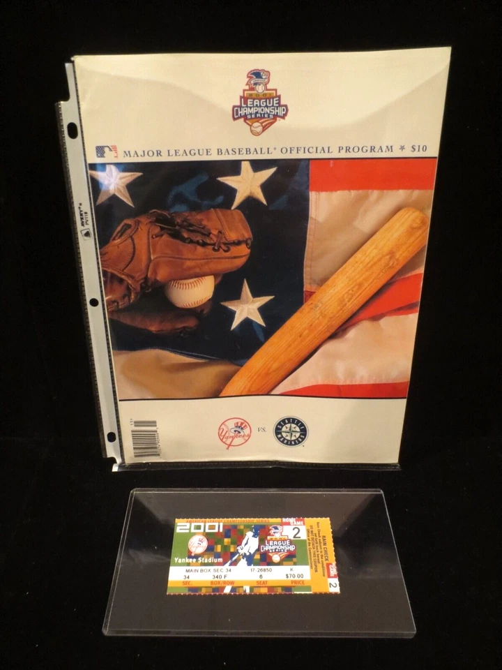 NY Yankees Seattle Mariners 2001 American League Championship Program+Tickt Stub - Image 1 of 4
