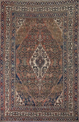 Vintage Geometric Hamedan Living Room Area Rug 7x10 Traditional Handmade Carpet - Image 1 of 4