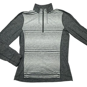 Lululemon Sweater Mens Large Gray Stripe Heathered Surge Warm Mock Neck 1/4 Zip - Picture 1 of 7