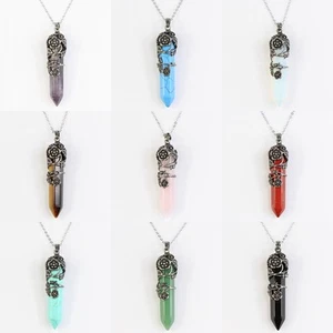 Collar Colgante Plata Chakra Punto Hexagonal Envoltura Alambre Flor Natural Amatista - Imagen 1 de 24