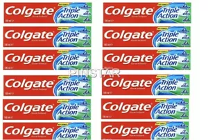12 x Colgate Triple Action Fluoride Original Mint Toothpaste 100ml - Picture 1 of 13