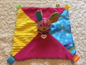 Cintas de lana TOMY Lamaze rosa azul amarillo etiquetas sonajero conejo amoroso juguete - Imagen 1 de 8