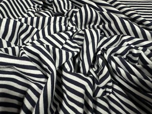 Viscose Blend Single Jersey Fabric, Per Metre - Breton Stripe - Navy & White - Picture 1 of 3