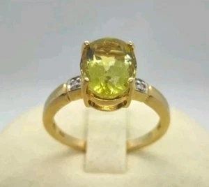 Vintage 9ct Gold Citrine Ring with Diamond Accents | Size N½ | 2.9g Hallmarked - Picture 1 of 10