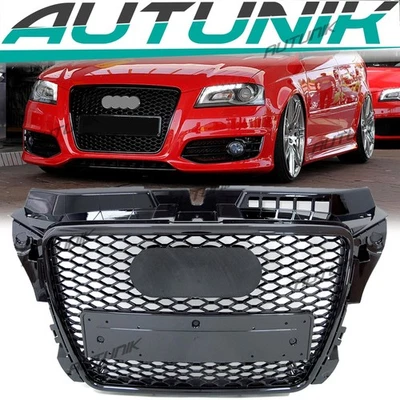 For 2009-2013 Audi A3 8P RS3 Style Front Grille (Gloss Black Frame + Honeycomb) Foto 1 de 4