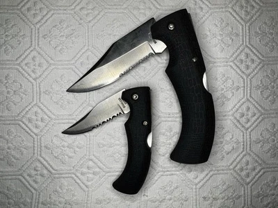 Folding Pocket Knives Lot Serrated Blades Black Grip Outdoor EDC Hunting Tool  - Image 1 of 4