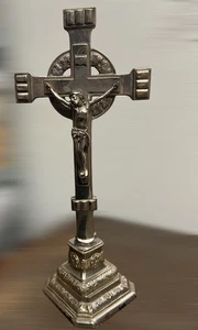 Antikes Standkreuz  JPMC Made in Belgium mit Verzierungen INRI - Bild 1 von 7