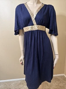 Women’s Indigo Rayon Faux Leather Casual Summer Open Stretch Size L Dress Tunic - Picture 1 of 23