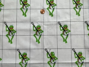 Vintage Poly Cotton Fabric 1 Yd 13” x 40” Wide Cute Frogs Playing Banjo - Picture 1 of 4