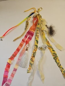 Purse Charm Key Ring Keychain Boho Shabby Modern OOAK Handmade Upcycled Bright - Picture 1 of 7