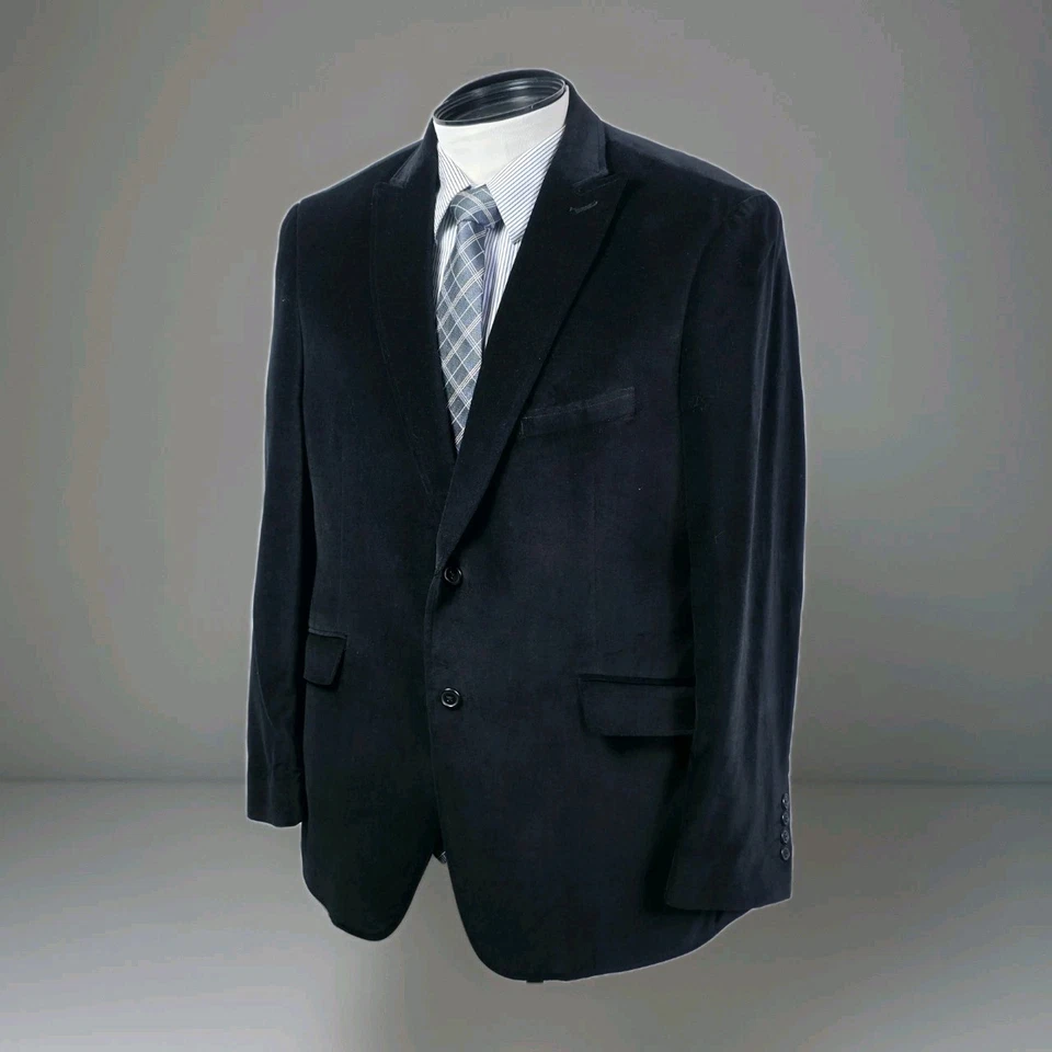 Adolfo 男式黑色天鹅绒西装外套运动外套 100% 棉现代定制 Y2K 有衬里 — 第 1/4 张图片