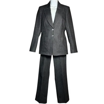 ESCADA Denim Pantalón Traje Chaqueta Conjunto TALLA 36 Negro Rayas Elastizado Lujo Foto 1 de 4