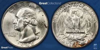 Rippere Collection Error 1945 Washington Quarter Curved Clip 6.29 Grams MS65 - Image 1 of 3