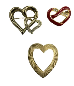 Lote Broche Prendedores Vintage Años 80 Corazones Amor Tono Dorado - Imagen 1 de 6