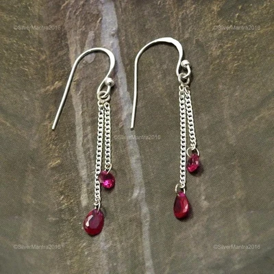 Pera Rosa Naturale Zircone Cubico 925 Massiccio Argento Lunetta Pendente Boho - Immagine 1 di 4