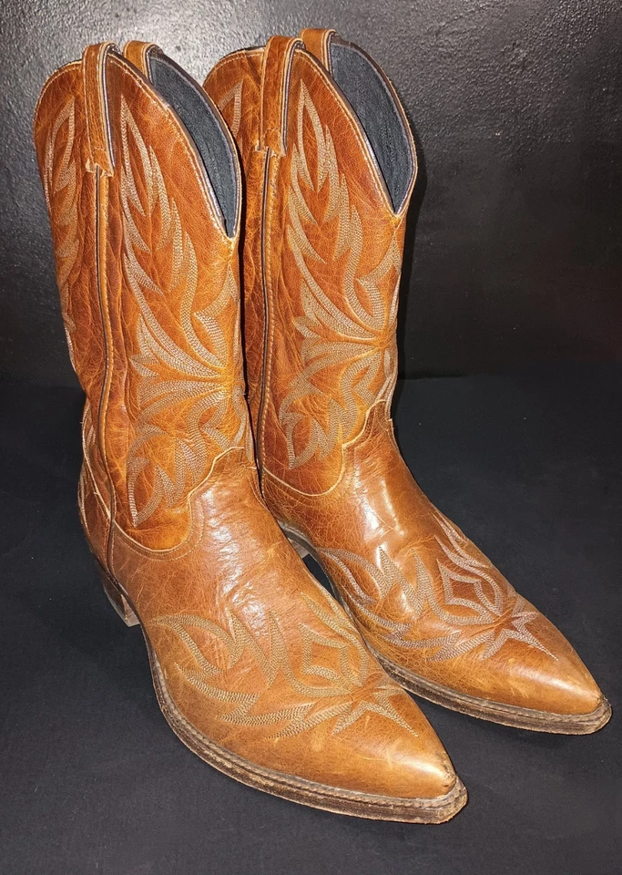 Code West Vtg Men's 11.5 Wings Western Leather Rustic Brown Pointed Cowboy Boots - Image 1 of 4
