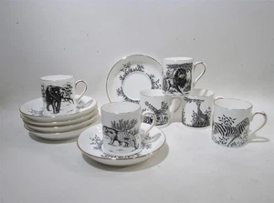 De colección Crown Staffordshire Inglaterra Animales Africanos Negro 6 Tazas y Platillos Demitasse - Imagen 1 de 12