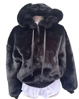 Abrigo BLANC NOIR Piel Sintética Talla M Bombardero Negro Cremallera Bolsillos con Capucha Cálido Foto 1 de 4