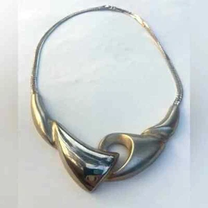 Collar estilo gargantilla vintage años 80 metal pulido con diseño de metal cepillado - Imagen 1 de 6