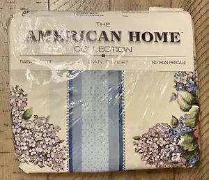Dan River 3 Pc Twin Sheet Set New No Iron Percale Floral Blue Purple Green USA - Picture 1 of 7
