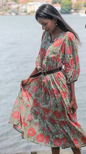 River Goddess Hawa boho cotton midi flower dress M 14 - Picture 1 of 14