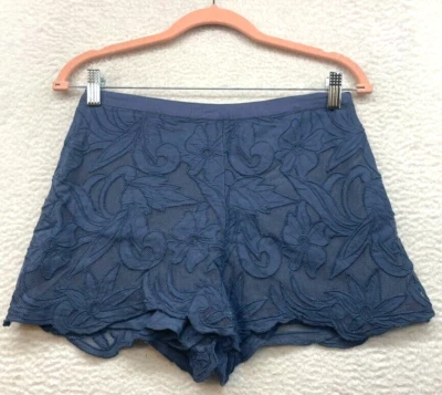Abercrombie And Fitch Shorts Womens 26 Blue Lace Boho Floral High Rise Scalloped - Image 1 of 4