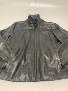 VINTAGE Calvin Klein Jacket Leather Full Zip Black L Men's A43 - Picture 1 of 7
