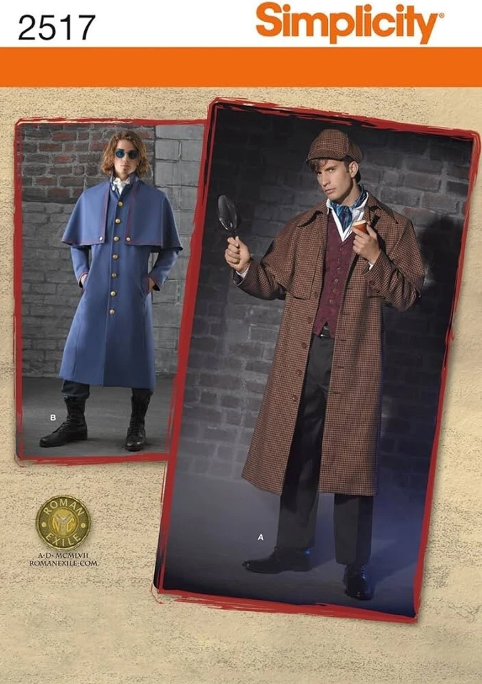 Trench Coat Hat Holmes Costume 38 40 42 44 Mens Simplicity 2517 Sewing Pattern - Image 1 of 1