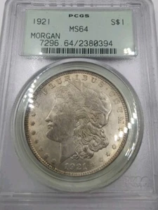 1921 $1 Silver Morgan Dollar Graded by PCGS as MS-64 Old Holder - Picture 1 of 4